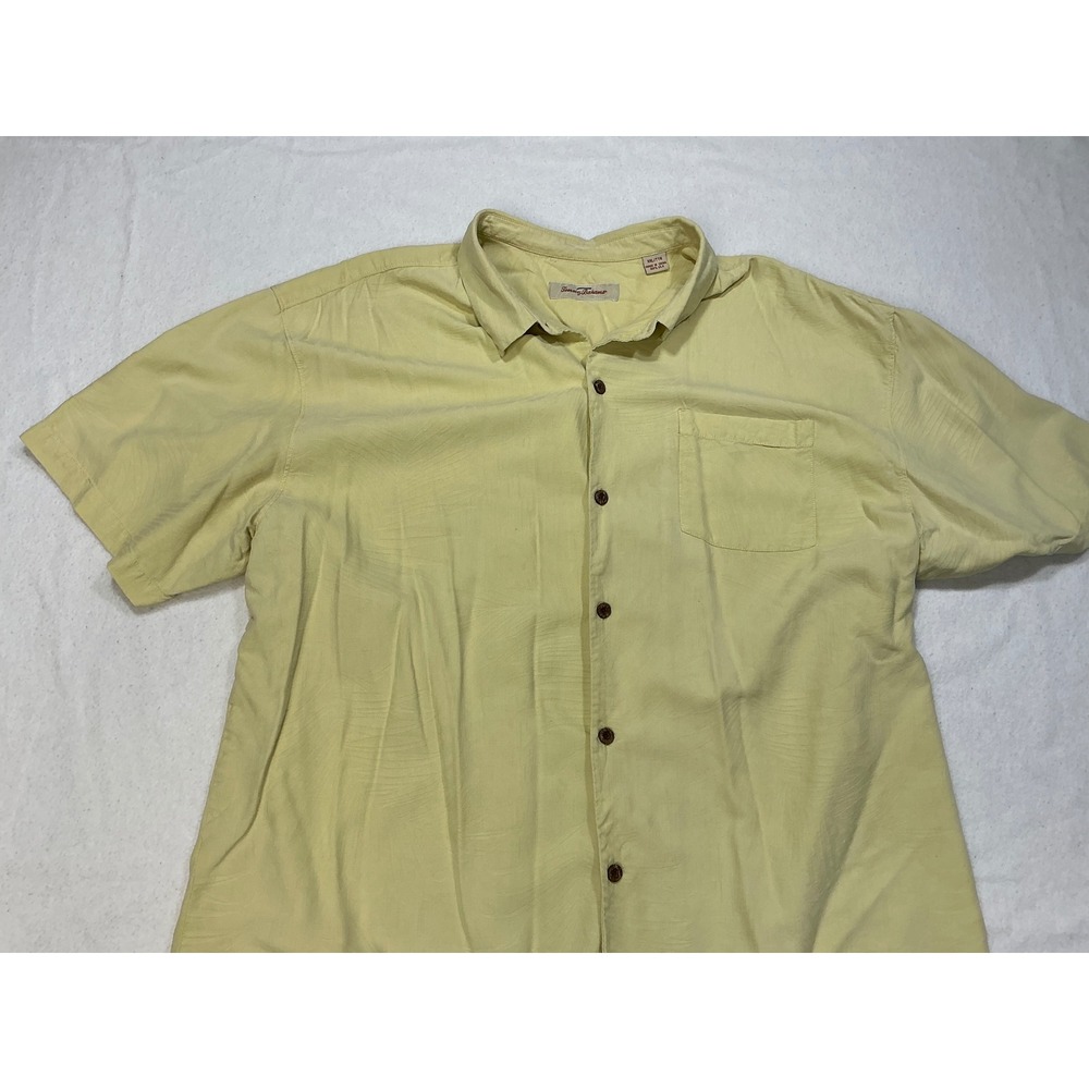 Tommy Bahama Mens Classic Fit Short Sleeve Shirt Yellow Bamboo Silk Blend XXL